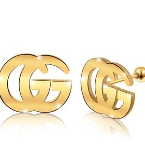 GG Initial Stud Earrings Letter Studs Surgical Steel with 18K Gold